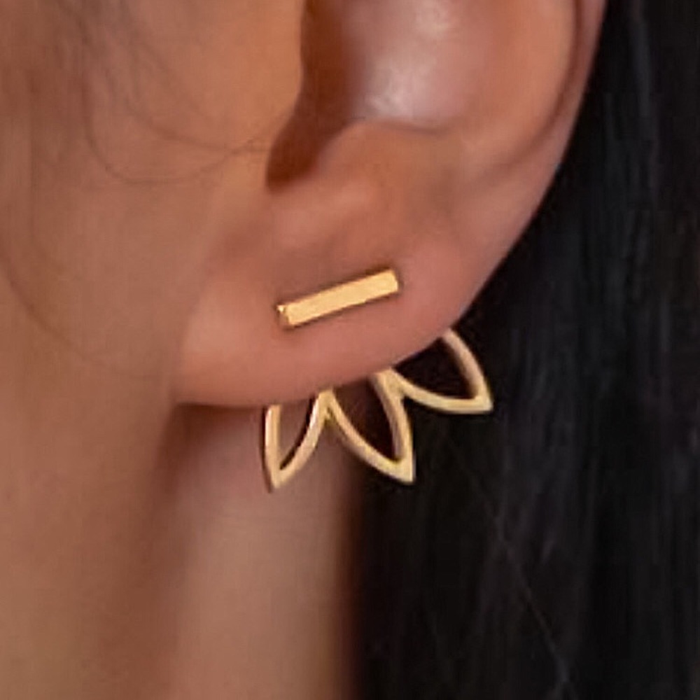 ⚜️𝟯𝟬%𝗢𝗙𝗙 𝗯𝘂𝗻𝗱𝗹𝗲𝘀 𝟯+⚜️ NEW Lotus Minimalist Jacket Earrings - Picture 1 of 14